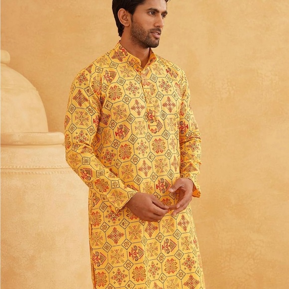 Yellow Floral Patterned Kurta - Picture 1 of 4